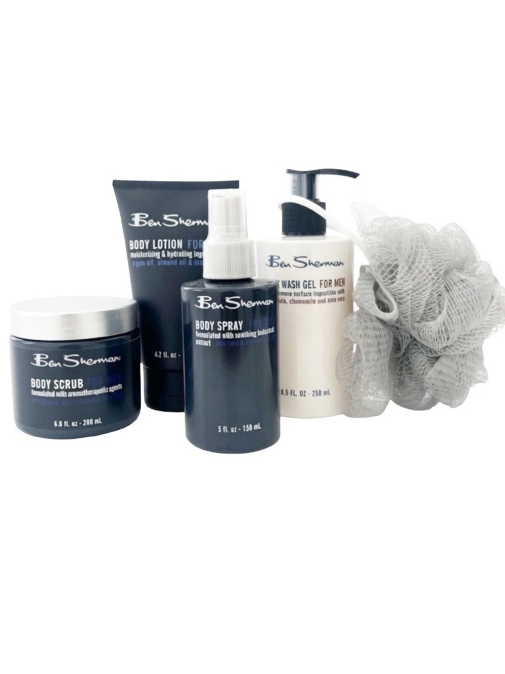 Ben Sherman Men's Grooming Gift Set - Body Wash, Scrub, Lotion, Mist + Loofah